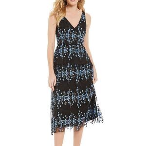 Gianni Bini black lace embroidered tiered special occasion dress 10